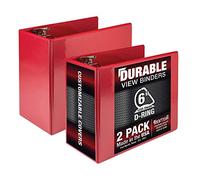 Samsill - Carpeta duradera de 15 cm, fabricada en Estados Unidos, anillas en D con bloqueo, cubierta transparente personalizable, rojo, paquete de 2 unidades, capacidad para 1225 páginas cada una