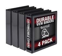 Samsill Carpeta duradera de 2 pulgadas, fabricada en los Estados Unidos, carpeta de anillos en D, carpeta transparente personalizable, color negro, paquete de 4, cada uno con capacidad para 475