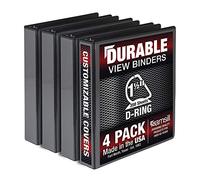 Samsill Carpeta duradera de 1.5 pulgadas, fabricada en los Estados Unidos, carpeta de anillos en D, carpeta transparente personalizable, color negro, paquete de 4, cada uno con capacidad para 350