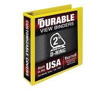 Samsill Carpeta duradera de 3 anillos fabricada en los Estados Unidos, carpeta de anillos en D de 2 pulgadas, con capacidad para 225 hojas, cubierta transparente personalizable, color amarillo