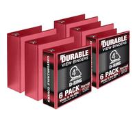 Samsill Carpeta duradera de 4 pulgadas, fabricada en los Estados Unidos, carpeta de anillos en D con bloqueo, cubierta transparente personalizable, color rojo, paquete de 6, capacidad para 775 páginas