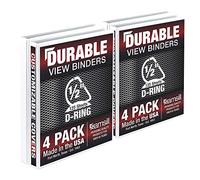 Samsill Carpeta duradera de 5 pulgadas, fabricada en los Estados Unidos, carpeta de anillos en D, carpeta transparente personalizable, color blanco, paquete de 4, cada uno con capacidad para 125