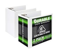 Samsill Carpeta duradera de 6 pulgadas con anillos en D blancos, carpeta transparente personalizable, carpeta a granel, paquete de 2, carpetas blancas de 3 anillos de 6 pulgadas