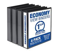 Samsill Carpeta económica de 3 anillos de 1.5 pulgadas, fabricada en los Estados Unidos, carpeta de anillos redondos, cubierta transparente personalizable, negro, paquete de 4 (MP48550)