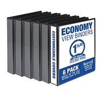 Samsill Carpeta económica de 3 anillos de 1.5 pulgadas, fabricada en los Estados Unidos, carpeta de anillos redondos, cubierta transparente personalizable, negro, paquete de 6 (I68550)