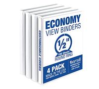 Samsill - Carpetas de 3 anillas de 12,7 mm, fabricadas en Estados Unidos, anillas redondas, cubierta transparente, capacidad de 100 hojas, para escuela, hogar, oficina, paquete de 4, color blanco