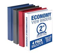 Samsill - Carpetas de 3 anillas de 5,1 cm, fabricadas en Estados Unidos, anillas redondas, cubierta transparente, capacidad de 425 hojas, para escuela, hogar, oficina, paquete de 4, colores surtidos