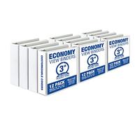 Samsill - Carpetas de 3 anillas de 7,6 cm, fabricadas en Estados Unidos, anillas redondas, cubierta transparente, capacidad de 550 hojas, para escuela, hogar, oficina, paquete de 12, color blanco