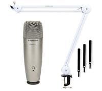 Samson C01U Pro - Micrófono condensador USB con brazo articulado Keepdrum, color blanco