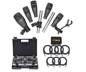 SAMSON DK707 - Kit de micrófono de tambor de 7 piezas con 7 cables XLR de alta calidad de 10 pies, adaptadores de micrófono giratorios, clips de llanta, funda de transporte rígida y paño de microfibra