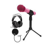 SAMSON Q2U Micrófono dinámico de mano USB y XLR con patrón polar cardioide (rosa) con auriculares TX-100 Studio Monitor (Negro) y filtro Pop (3 artículos)
