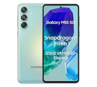 Samsung Galaxy M55 5G (verde claro, 8 GB de RAM, 256 GB de almacenamiento) | Triple cámara de 50 MP | Batería de 5000 mAh | Snapdragon 7 Gen 1 | Actualización del sistema operativo de 4 generaciones y