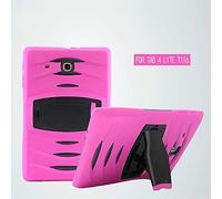 Samsung Galaxy Tab 3 Lite 7.0 Funda,3IN1 Hybrid Armor Design Carcasa de Policarbonato Duro + TPU Silicona Case Cover Funda para Samsung Galaxy Tab 3 Lite 7.0 (Rosa roja)