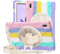 Samsung Galaxy Tab S7 FE 12.4 T730 T735 T736B T736N Caso, Tres Capa Resistente Cuerpo Completo Funda Protectora con Soporte/Correa de Mano/a Hombro Correa para Galaxy Tab S7 FE 12.4" (Rosa Colorido)