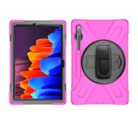 Samsung Galaxy Tab S7 Plus 12.4 T970 T975 Caso, Tres Capa Resistente Cuerpo Completo Funda Protectora con Soporte/Correa de Mano/Portalápiz para Samsung Galaxy Tab S7 Plus 12.4 T970 T975 (Rosa roja)