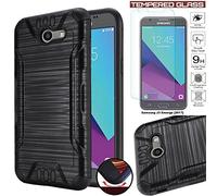 Samsung J3 Emerge J3 [2017] J327 Armor Case Heavy Duty Brushed Metal Acabado Metálico Slim Fit Shock Impact Protection + Protector de Pantalla LCD Cristal Templado