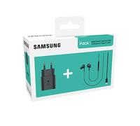 Samsung - Kit de peatones Tipo C AKG + Cabeza de Carga rápida, Negro, Auriculares intraaurales con Cable de 3,5 mm con Puntas de tamaño S, M y L, Base de alimentación rápida de 25 W con Adaptador USB