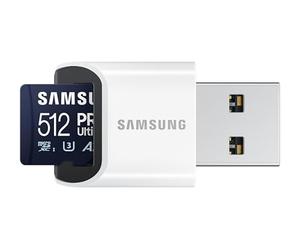 Samsung PRO Ultimate Tarjeta de Memoria MicroSD con Lector USB, 512 GB, 200 MB/s y 130 MB/s, UHS-I, C10, U3, V30, A2, 4K UHD, Apta para Smartphone, Tablet, GoPro, DJI Dron, Steam Deck (MB-MY512SB)