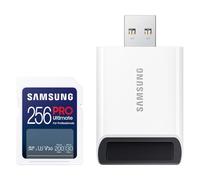Samsung PRO Ultimate Tarjeta de Memoria SD con Lector USB, 256 GB, Lectura 200 MB/s, Escritura 130 MB/s, UHS-I, C10, U3, V30, 4K UHD, Para Smartphone, Dron o Cámara de Acción (MB-SY256SB)