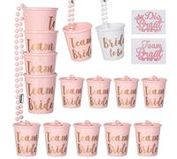 SAMSYOKI 15 Piezas vasos de chupito con cadena para novia collar de vidrio de tiro vasos de plástico para team novia vaso de chupito para colgar, para despedidas de soltero, decoración JGA