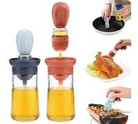 SAMSYOKI 2pcs 180ml Botella de aceite con cepillo de silicona, 2 en 1 botella dispensadora de aceite con brocha botella de aceite de cristal para cocinar/hornear/BBQ/repostería (azul + rojo)