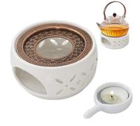 SAMSYOKI Calentador De Tetera De Porcelana Calentador de Té de con Portavelas y Tapete Calentadores De Base De Tetera Diseño Tallado Hueco Calentador de Café para Calentar Té Leche Café (Flores)