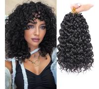 Samtress 10 pulgadas corto rizado Crochet Hair 8 paquetes GoGo Curl Crochet Hair for Women Water Wave Crochet Trenzas sintéticas Natural Negro Deep Twist Trenzado Extensiones de pelo trenzado (#1B)