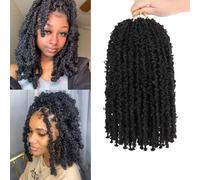 Samtress 12 pulgadas Distressed Faux Locs Crochet Braids Natural Black 6 paquetes Butterfly Locs Crochet Hair Extension Pre-looped Soft Faux Locs Braiding Hair for Women (#1B)
