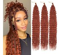 Samtress 24 pulgadas Ocean Wave Crochet Hair 3 paquetes largo Deep Wave Crochet Hair Copper Red Curly Braiding Hair Synthetic Water Wave Bohemian Twist Crochet Braid Hair Extensions (#350)