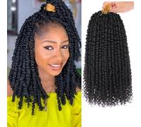 Samtress 30,5 cm pre-trenzado pasión torcedura pelo 8 paquetes negro natural pre curtido pasión torcedura del pelo ganchillo onda de agua trenzas sintéticas corto rizado extensiones de cabello
