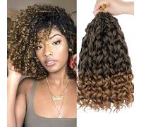 Samtress Gogo Curl Crochet Hair 35,5 cm Pre Looped Ocean Wave Crochet Hair 8 Packs Ombre Honey Blonde Water Wave Braiding Hair Short Curly Bohemian Crochet Box Trenzas sintéticas para mujeres (#T27)