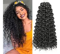 Samtress GoGo Curl Crochet Hair 8 Packs Water Wave Crochet Hair Natural Black Bohemian Crochet Trenzas sintéticas Deep Wave Braiding Hair Extensions for Women (#1B)