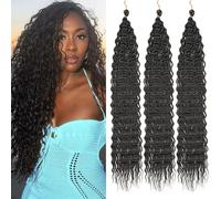 Samtress Ocean Wave Crochet Hair 24 Pulgadas Curly Braiding 3 Paquetes Deep Wave Natural Black Wet and Wavy Braids Extensions (#1B)