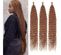 Samtress Ocean Wave Crochet Hair 30 pulgadas Deep Wave Curly Braiding Hair Extensions 3 paquetes Brown Ocean Wave Crochet Hair for Boho Crochet Box Braids Synthetic (#30)