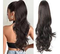 Samtress Ponytail Extension 24 Inch Drawstring Ponytail Extension Dark Brown Long Wavy Layered Pony Tails Hair Extensions Synthetic for Women Clip in Ponytail Hairpiece for Daily Use Party (#4)