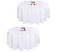 Samtress White Round Table Cloths 90 Inch White Polyester Table Cloths 2 Packs Wrinkle Resistant and Washable Tablecloth Polyester Fabric Table Cloth Round Cover for Party Wedding Banquet