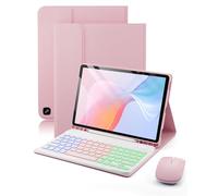 SAMTUNK Funda para Amazon Fire HD 10/10 Plus con teclado (11ª/13ª generación, 10.1 pulgadas), funda para teclado retroiluminada arcoíris, soporte para lápices integrado con mouse, color rosa