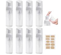 Samulee 8 Piezas Dispensador Jabon Baño Plástico Transparente, Botes para Gel y Champu Rellenables 60ml, Dispensador Espuma, Botes Espuma Pequeño con Etiquetas para Viajes, Baño y Hoteles
