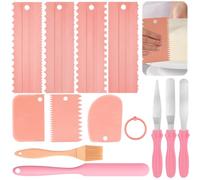Samulee Juego de 12 Raspador de Pastel, Raspador de Peine, Raspadores para Decoración, Rascador de Masa para Repostería, Alisador de Fondant Ajustable para Decorar el Borde de un Pastel (Rosa)