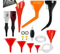 Samulee Juego de 14 embudos para coche, embudo con bomba de gasolina, bomba de mano, juego de embudo flexible en ángulo recto con manguera y filtro para gasolina, aceite, líquido refrigerante, etc