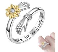 Samuliy Eres Sol Anillo Plata | Abrir anillo inicial,Anillo giratorio de plata de ley con inicial de, flor Fidget Rin para mujeres y niñas