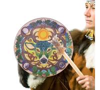 Samuliy Shaman Drum - Tambor chamán de 22,7 cm con diseño de cabeza de ciervo, ritmo chamánico hecho a mano, sanador de sonido instrumental, auténtico tambor siberiano, símbolo de música espiritual