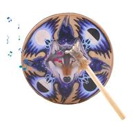 Samuliy Shaman Drum - Tambor de chamán sanador de sonido de 22,7 cm, diseño de cabeza de lobo, chamán instrumental, auténtico tambor siberiano para meditación de símbolo de música espiritual,
