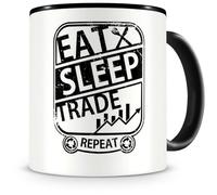 Samunshi® Taza con texto "Eat Sleep Trade Repeat" regalo para Trader taza de café grande divertida para cumpleaños negro 300 ml