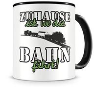 Samunshi® Taza de café con texto en alemán en alemán "Zuhause ist Bahn", regalo para fans de tren, taza de café grande, divertida para cumpleaños, color negro, 300 ml