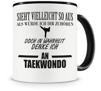 Samunshi Taza de café con texto en alemán "Ich denke an Taekwondo", 300 ml, color negro