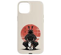 Samurai arrodillándose Ante el Gato Arte japonés del Sol Rojo Carcasa para iPhone 15 Plus