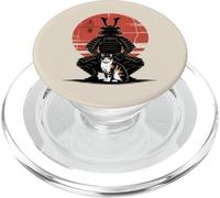 Samurai arrodillándose Ante el Gato Arte japonés del Sol Rojo PopSockets PopGrip para MagSafe