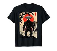 Samurai Bigfoot Japanese UFO Alien Vintage Ukiyo-e Art Sword Camiseta