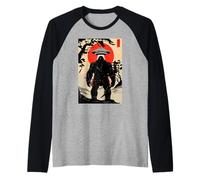 Samurai Bigfoot Japanese UFO Alien Vintage Ukiyo-e Art Sword Camiseta Manga Raglan